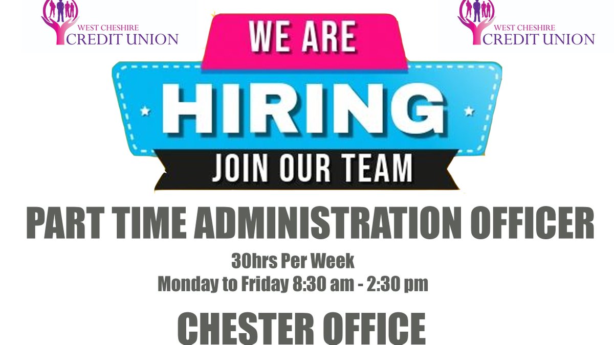 WCCU2's tweet image. Are you searching for an admin role with a fun, friendly and professional team?  You may be just the person we are looking for! Pls retweet #vacancy #creditunion #adminrole @skintchester @PerryJ_Muir @eportsocial @NWalesSocial
