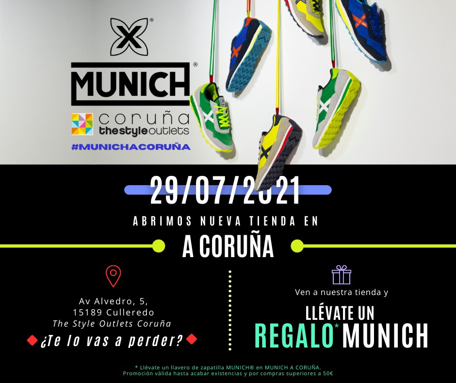munichsports's tweet photo. Ola, xa chegamos. 👋✖️
ABRIMOS NUEVO OUTLET EN A CORUÑA 🆕🙌
Save the date 😏👉29.07.2021
Ven a MUNICH® - The Style Outlets A Coruña y llévate un regalo 💥🎁 ¡Visítanos!
🏠✖️ https://t.co/xcDIFgpN2T
#MUNICHacoruña #outletsMUNICH #MUNICHSPORTS #regaloMunich #evento https://t.co/H5KiqlWgTb