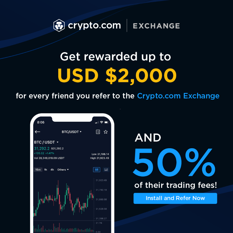 cryptocom's tweet photo. Trade together, earn together. Refer a friend to the https://t.co/vCNztABJoG Exchange, and you’ll both get rewarded. Install now!