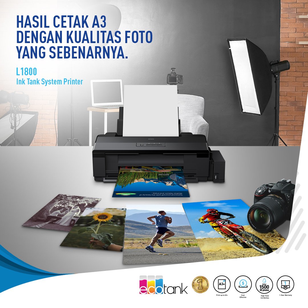 EpsonIndonesia's tweet photo. EcoTank L1800 jadi solusi hemat untuk kebutuhan cetak foto besar ukuran A3. Dengan sistem tangki tinta 6 warna, Anda tidak hanya akan mendapatkan kualitas cetak terbaik, namun juga irit dan hemat.
Beli online: https://t.co/uw1lp2GLAa
#printerfoto
#EpsonGenuineInkBottles https://t.co/rJkCxWGwAr