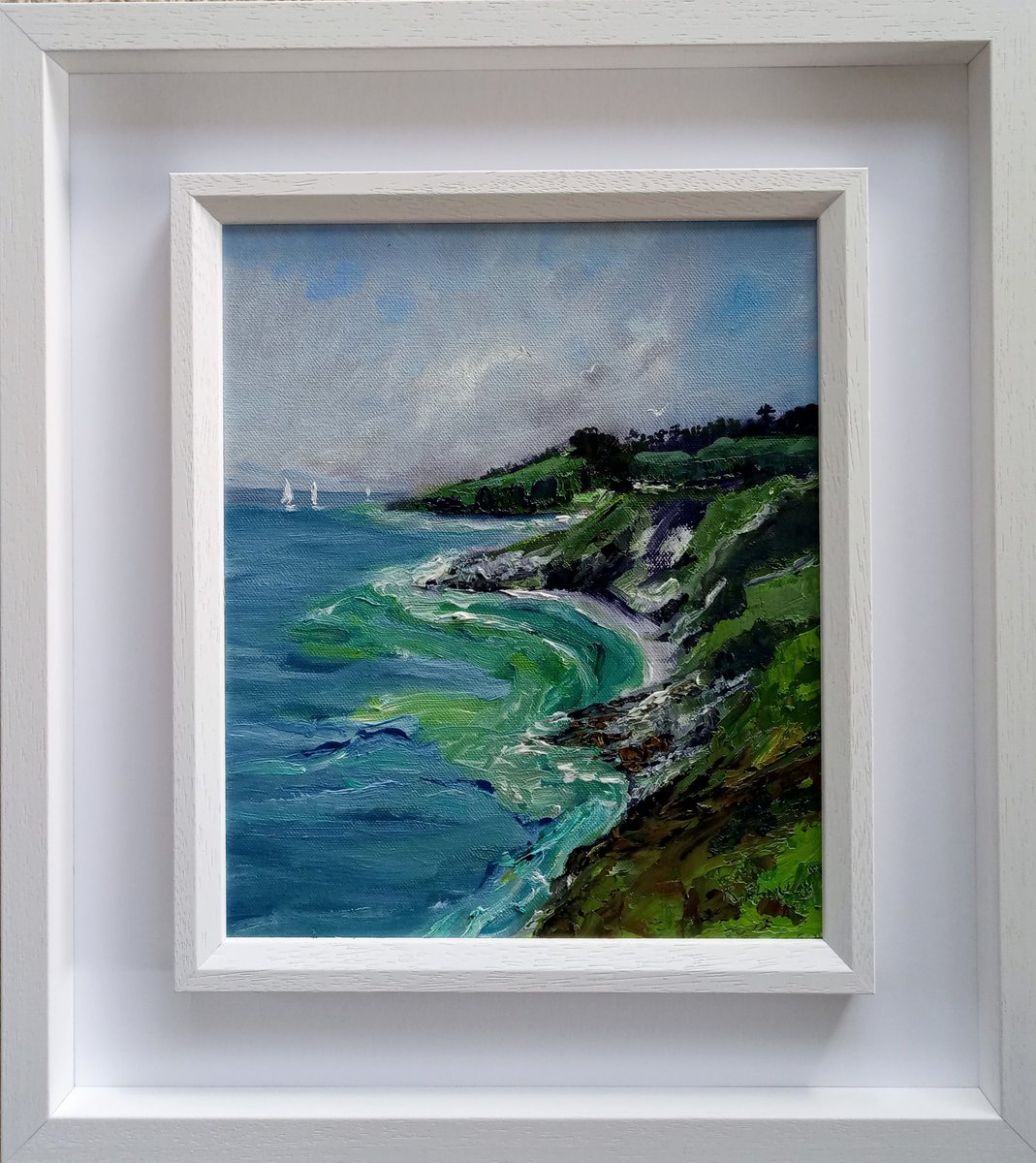 RinePhilbin's tweet photo. Recently framed. #Howthcliffs #Howth #Dublin #oilpainting #originalart #irishartists #seascape #Sailing #boats https://t.co/sWC26sqYc6