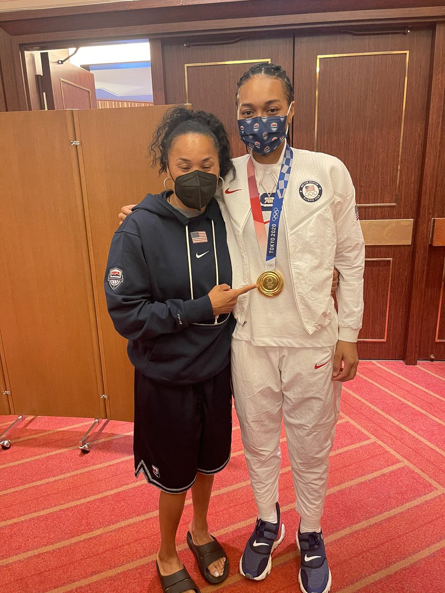 dawnstaley's tweet photo. Drumroll please…..introducing @GamecockWBB Gold Medal Lish @Graytness_15!  The overflow of proudness is all the way on display!  We love you Gold Medal Lish!!! https://t.co/rTvhXkhECU