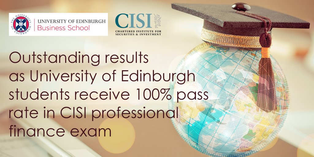 CISI's tweet photo. 100% pass rate for @uoebusiness students in CISI professional finance exam, 10 of them passing with merit! Great result for this programme and an excellent partnership. Hear from the students and find out more: https://t.co/04Rg5SLiCb #yourcompetitiveedge #CISIexams https://t.co/hz4hSc00Ff
