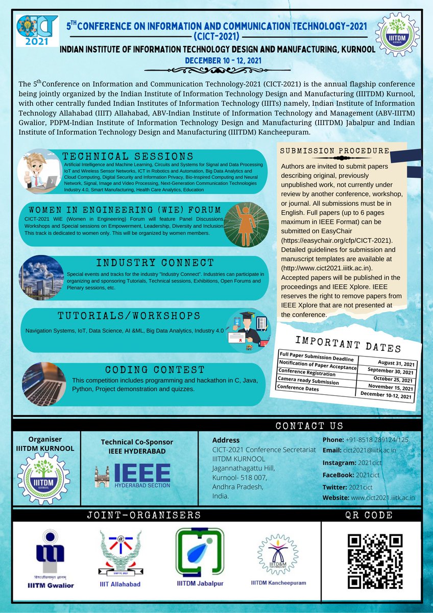 2021Cict's tweet photo. The CICT-2021 is the annual flagship conference being organized on 10-12 December, 2021.
Details of the conference are available at https://t.co/eIpai6c1Lw https://t.co/uJr1d4fq8O