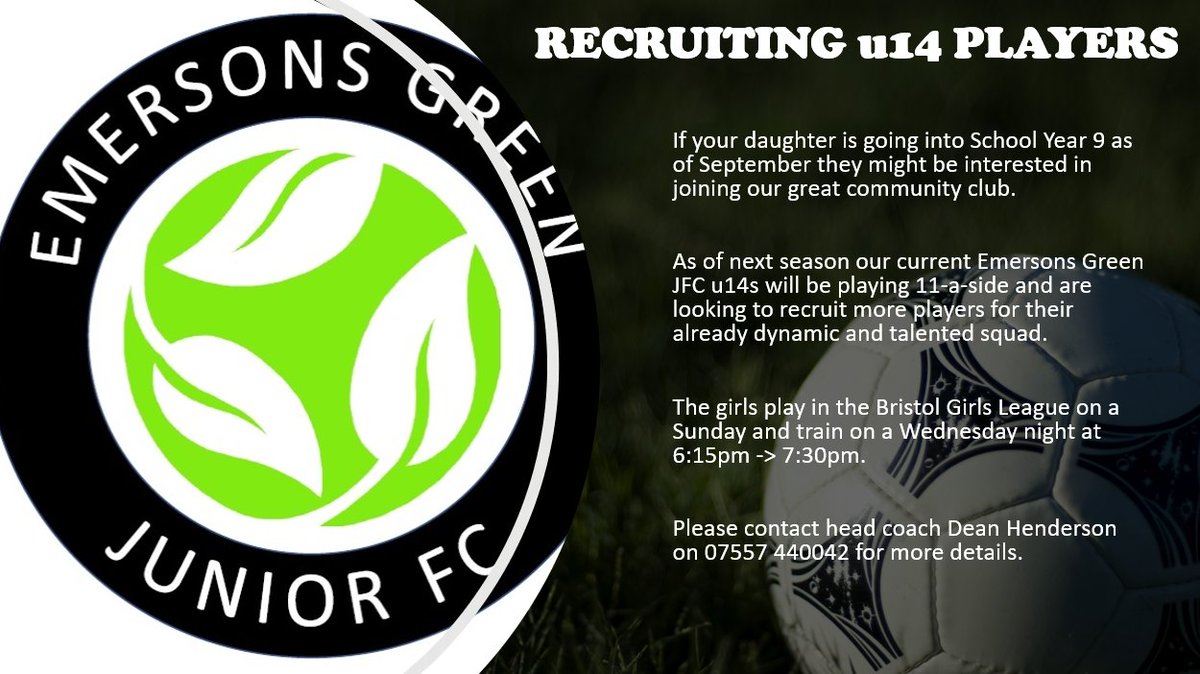 If your daughter is going into School Year 9 at September and looking for a football team then look at the attached flyer to find out more details.

<a href="/downendvoice/">downendvoice</a> <a href="/emersonsvoice/">Emersonsgreenvoice</a> <a href="/DownendschNews/">Downend School</a> <a href="/mangotsfieldsch/">Mangotsfield School</a> <a href="/kingsoakacademy/">King's Oak Academy</a> @YateAcademy <a href="/WinterbourneAc1/">WinterbourneAcademy</a>