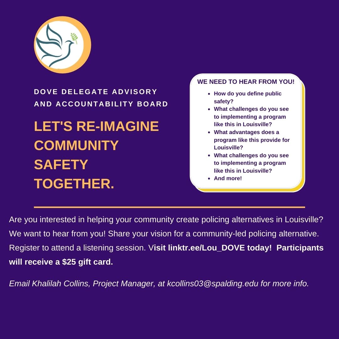 kvcollins's tweet photo. Re-imagine community safety with me, Louisville. There is still time to join a listening session https://t.co/x3In32F45c
#ReimagineCommunitySafety #PoliceAlternatives #PoliceDeflection https://t.co/mYX6TFk0Gr