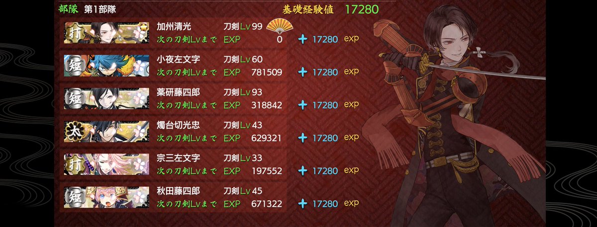 umeboshi_0418's tweet photo. ㊗️加州カンストおめでとう！🥳🎉
可愛くてかっこよくて強くて優しくて、私の大自慢の初期刀です🥰✨
大事な場面なので顕現の早い子たちで部隊組んで出陣してもらった！
長い期間出陣しっぱなしでお疲れ様…と言いたいところだけどこれからもたくさん頼ると思うのでよろしくね😘 https://t.co/EIX6q6Jq1v