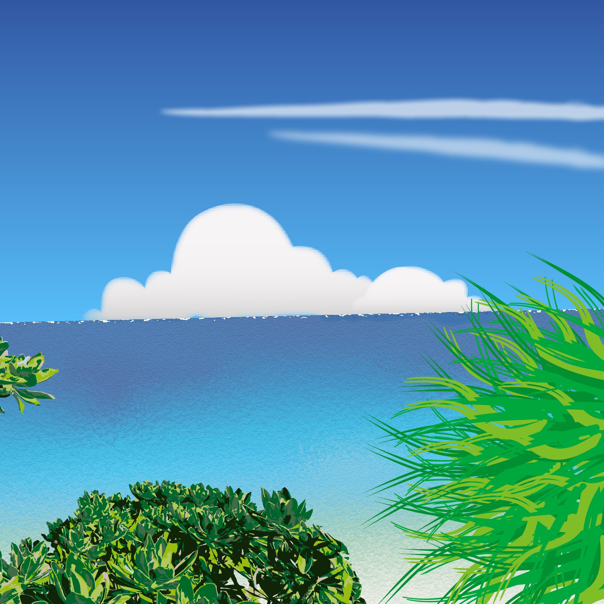 おばあになってもできるイラストとモーショングラフィック 今日は 沖縄の夏 っていう感じの天気になりました アジサシも飛んでいるから魚も群れているのかな 沖縄 イラスト 沖縄イラスト ディープな沖縄 沖縄の野菜 夏の海 イラスト制作承り