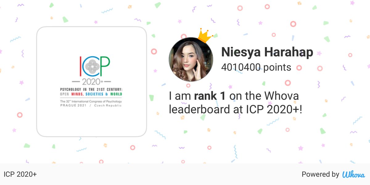 I made it! #1 on the leaderboard at the International Congress of Psychology #icp2020plus via Whova event app whova.com/whova-event-ap…