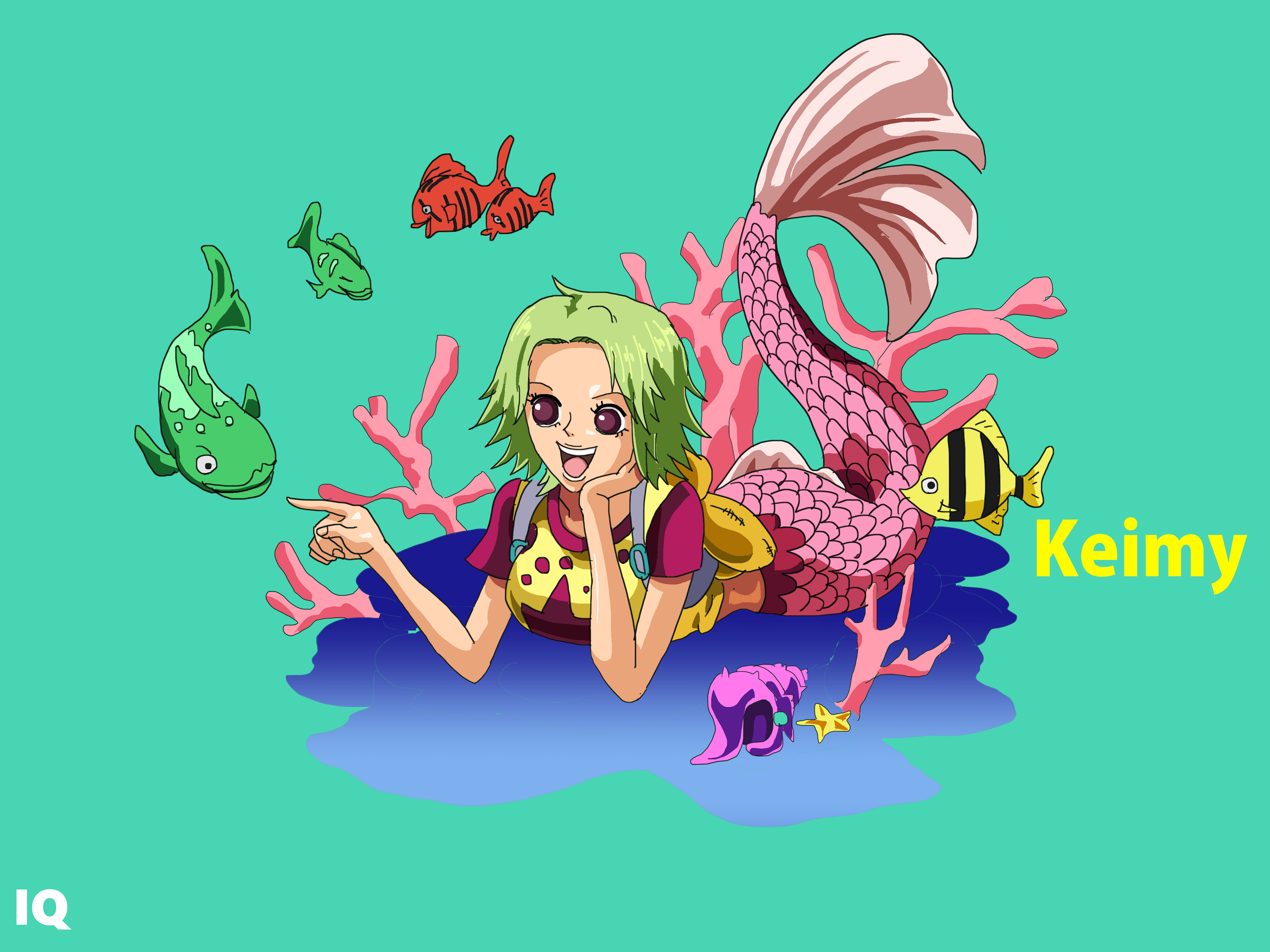 Iq Art イラスト Animangals No 138 400 ワンピース ケイミー 熱帯魚キッシンググーラミーの人魚である 魚人 人魚族側の主人公的な登場人物の1人 ファッションデザイナーを夢見て勉強中であり クリミナルブランドのオーナーである人面