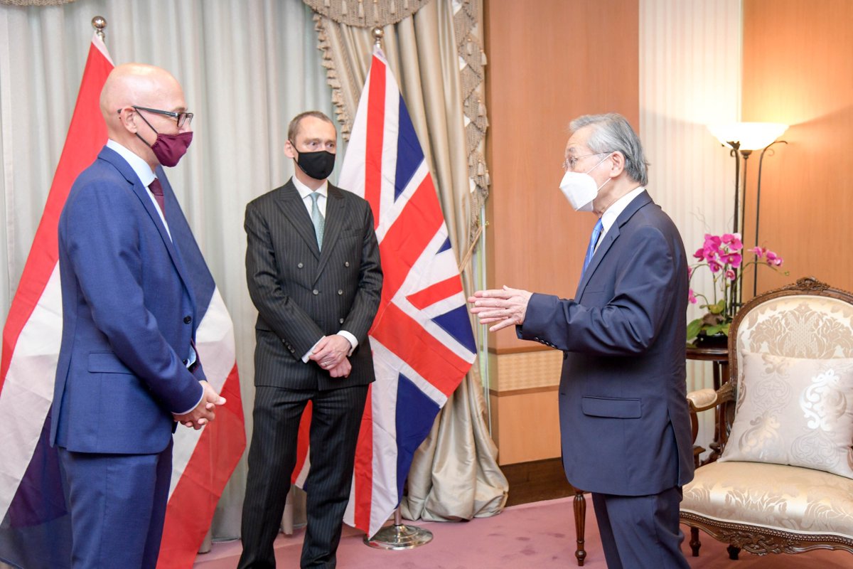 ukinthailand's tweet photo. The British Embassy held a constructive meeting this morning with DPM Don Pramudwinai on the UK’s vaccine donation to Thailand and wider 🇬🇧🇹🇭 co-operation, including implementation of the Government’s welcome commitment to offer equitable vaccine access for foreigners in 🇹🇭 https://t.co/kmO54xad9A