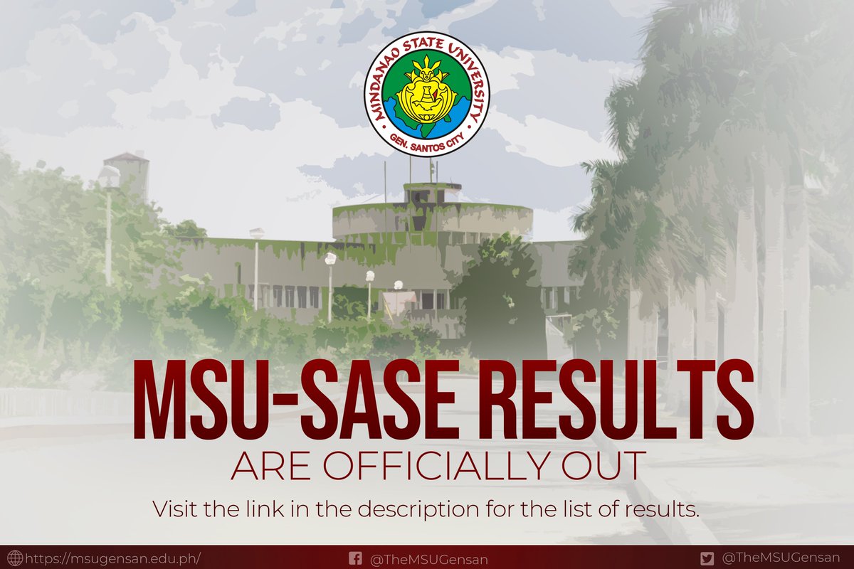 TheMSUGensan's tweet photo. Official 2021 SASE Result (MSU Gen. Santos Campus) is officially out!. 
Input correct personal data. 
Cut-0ff scores will be announced next week.

See your results here: https://t.co/xUsI6SzkCi https://t.co/HYCuq2CydK