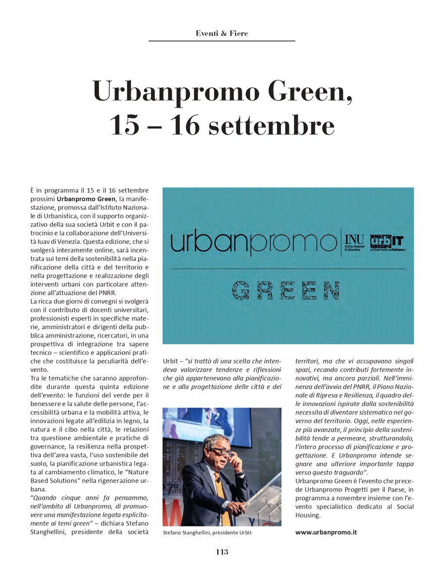 La pagina della rivista outdoor living design technology dedicata a Urbanpromo Green, in programma il 15 e 16 settembre