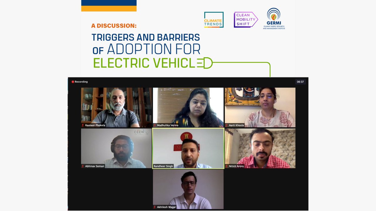 ClimateTrendsIN's tweet image. 🔴LIVE now

We're discussing the triggers and barriers for the adoption of #ElectricVehicles in India.

We'll also be releasing the results of a pan-India EV behaviour mapping survey, with @GERMIRnD @MobilityShift .

#StayTuned