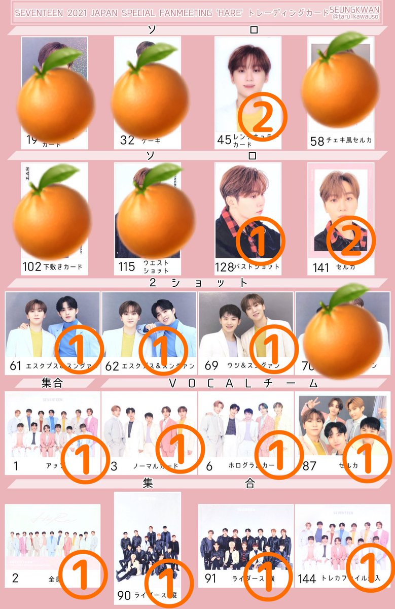 Boo__c's tweet photo. SEVENTEEN セブチ HARE ハレ トレカ 交換

【譲】1枚目
【求】2枚目　スングァン

📮郵送、同時発送希望します。
お気軽にお声かけお願いします☺︎

エスクプス、スンチョル、ジョンハン、ジョシュア、ジュン、ホシ、ウォヌ、ウジ、ミンギュ、ドギョム、The8、ミンハオ、スングァン、バーノン、ディノ https://t.co/myGlujJYFf