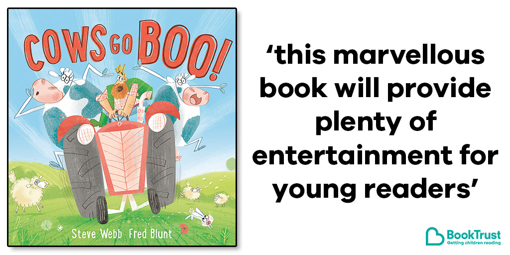 Booktrust's tweet photo. Our #BookOfTheDay is colourful, funny, and a complete delight to read aloud! Children will love joining in with #CowsGoBoo by @STEVEaWEBB and @FredBlunt: https://t.co/m9S1oynzHC @AndersenPress https://t.co/iKOt9AD6gz