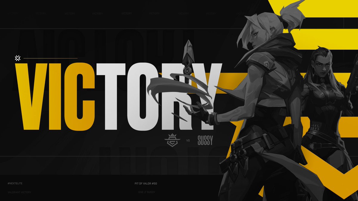 GamingNextElite's tweet photo. First tournament, first win. | @GLGamingLounges 

We are officially the champion of the 50th #PitOfValor against @sussyval69 , GG WP for this awesome match.

Watch the broadcast directly on Twitch ⤵️ 
https://t.co/747mJaRYen

#NextElite https://t.co/721mPiFC5F
