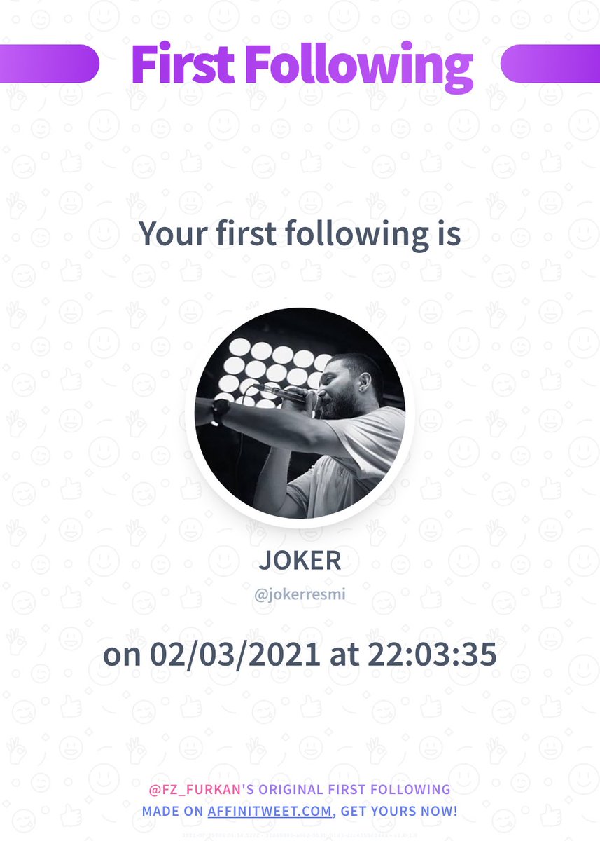 ✨ First Following

I just discovered my first following on Twitter, it's jokerresmi and I followed them on 02/03/2021 at 22:03:35!
Who's your first following?

➡️ affinitweet.com/first-following