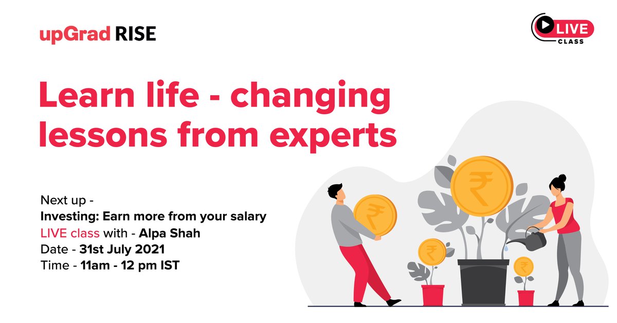 RonnieScrewvala's tweet photo. Wise one saves; the wiser one invests. Build earnings from your salary with right equity investment lessons by finance expert @AlpaShah5678 | 31st July | 11am.
Register for live class with @upGrad_edu RISE https://t.co/KSeXrHNNQl
#RiseWithupGrad #upGradNOW #LifeLongLearning https://t.co/lzfMmvlTLe
