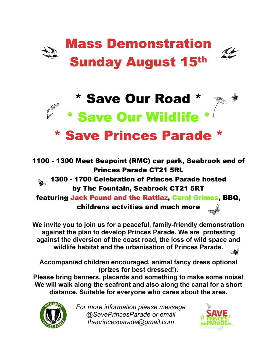 SavePrincesPara's tweet image. 15th August 11am - demonstration against the development and after a celebration of Princes Parade as it currently is - a unique and important wild space which must be retained for future generations. The wildlife is at risk, the coast road will be moved. #baddevelopment #hythe