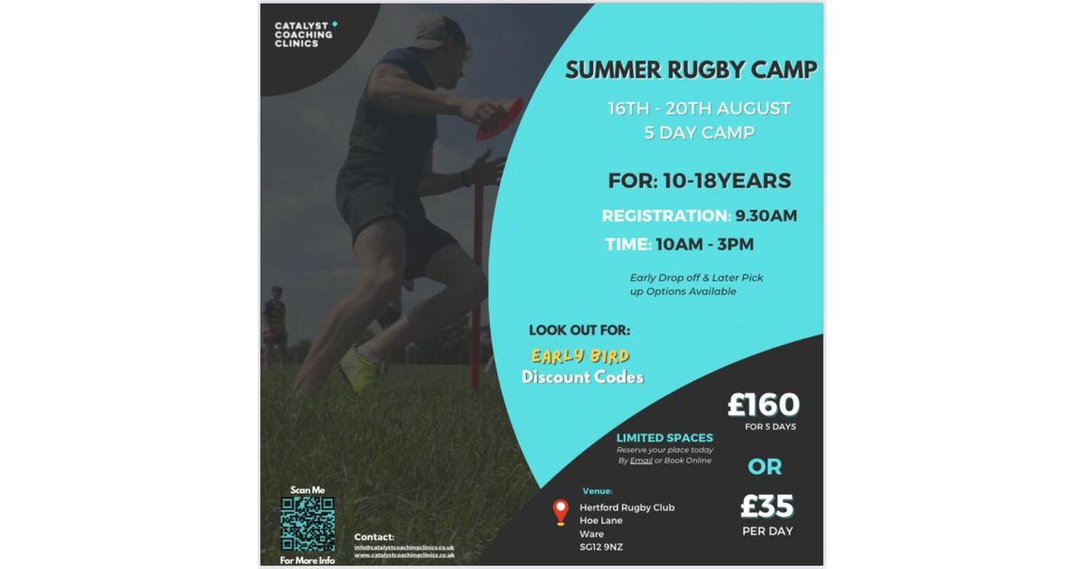 HertfordRFC's tweet photo. Summer Rugby Camp 16-20th August
https://t.co/q17B8Ywi5y https://t.co/Vi9vntWjp2