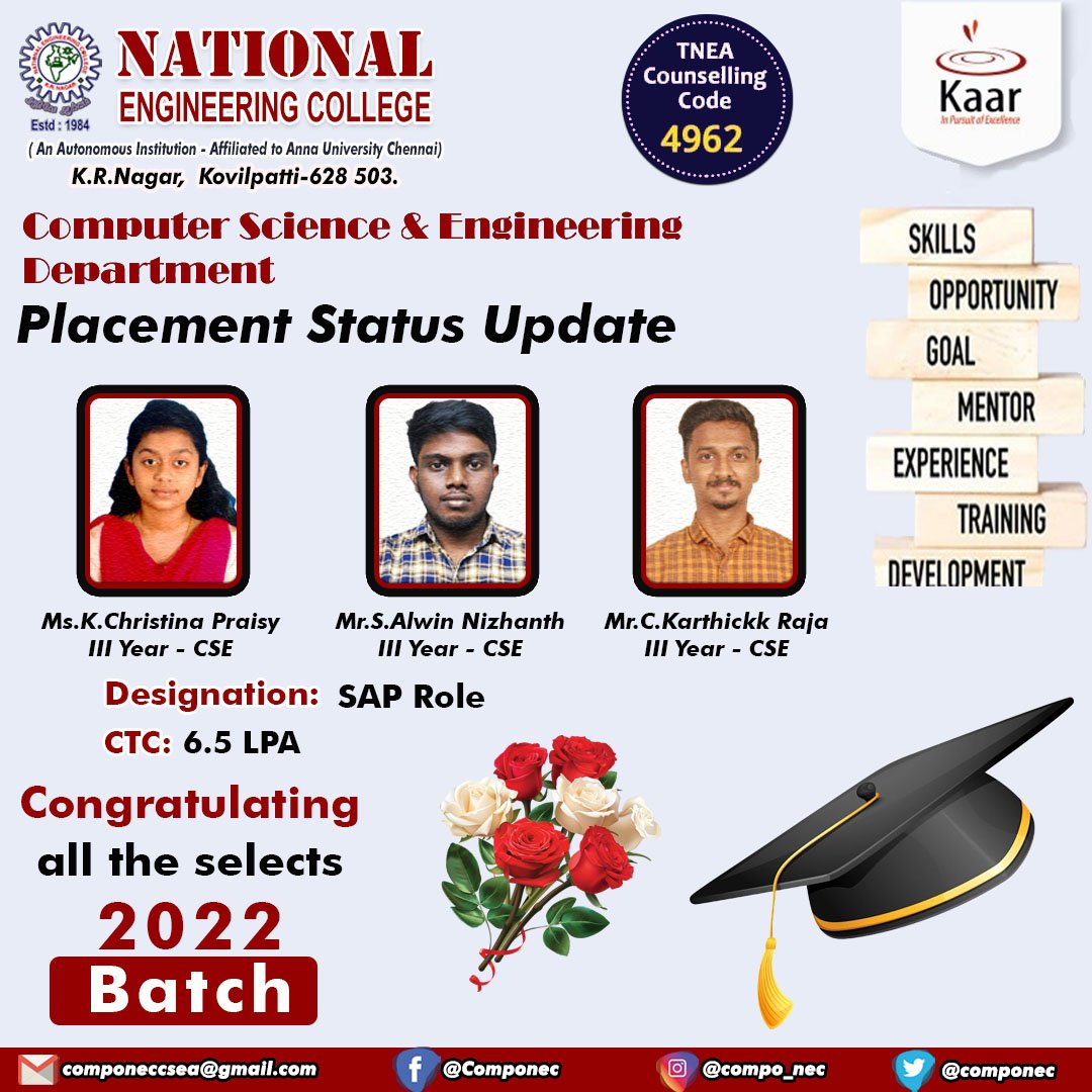 componec's tweet photo. 2022 batch  Kaar Technologies CSE Placed Students

#neccse  #cse  #nec  #necplacement  #kaar  #2022batch https://t.co/YBW8F7Env2