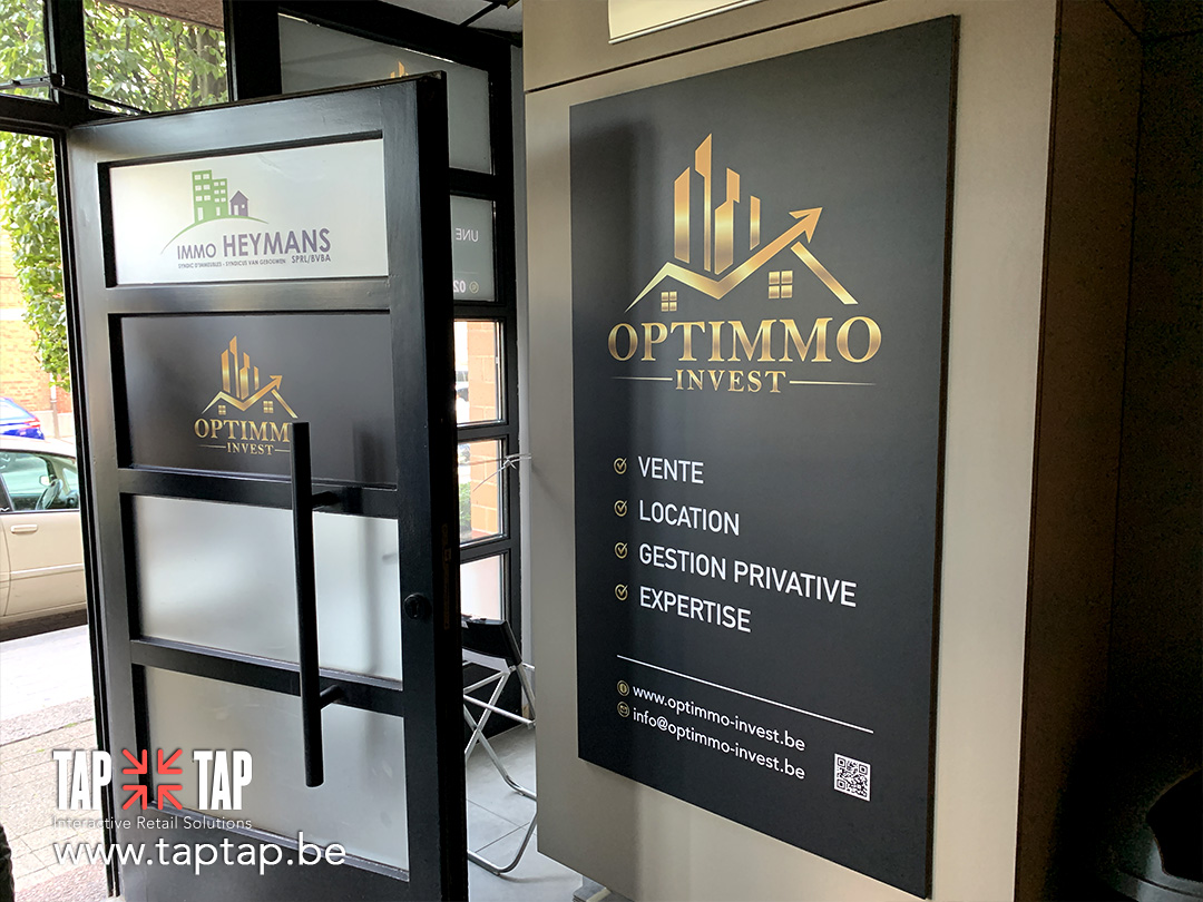 taptapdigital's tweet photo. Pour OPTIMMO INVEST #Bruxelles 
> Placement des porte-affiches A4 &amp; un porte-affiche grand format avec LOGO
> Lettrage corporatif 
> Panneau dans le hall d'entrée.
> Recouvrement mural
#lettrage #lettragevitrine #vitrineimmo #affichage #vinyle #porteaffiche #panneaux #sablage https://t.co/hjfQVsPdoF