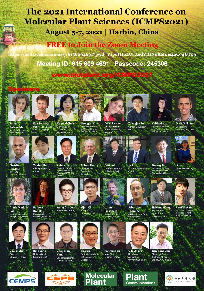 MPlantPCom's tweet image. FREE to Join | The 2021 International Conference on Molecular Plant Sciences (ICMPS2021) | August 5-7, 2021 | Zoom Meeting ID: 615 609 4691 Passcode: 245306 | Welcome to join!🥳