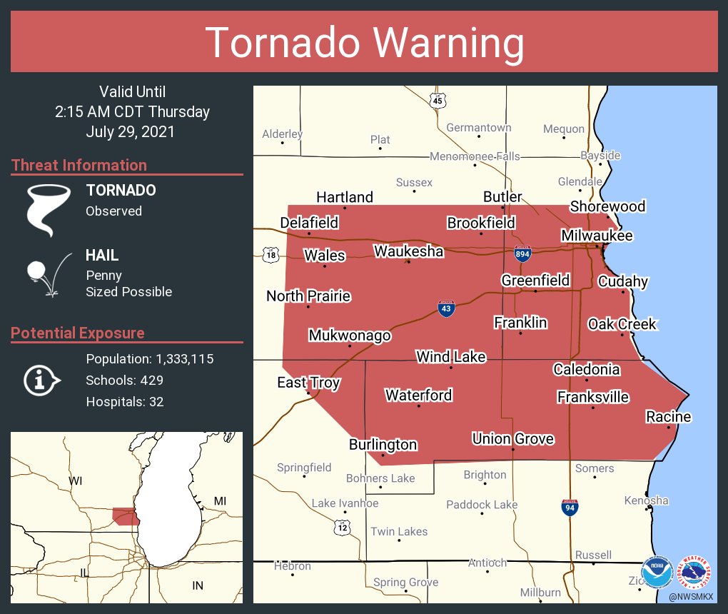Tornado Warning continues for Milwaukee WI, Racine WI, Waukesha WI
