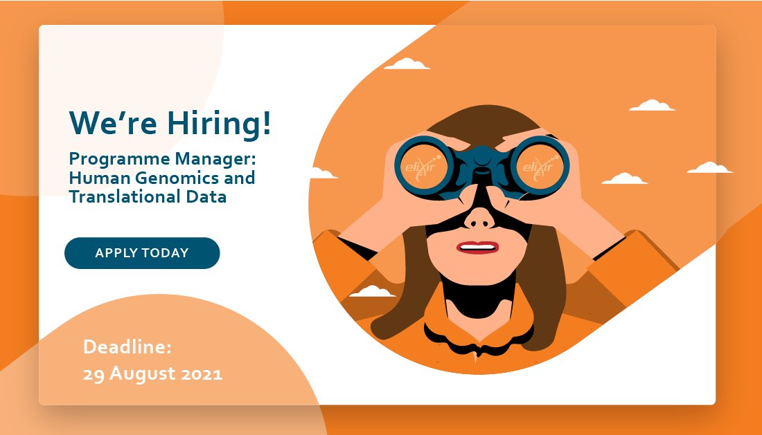 ELIXIREurope's tweet photo. Join us as a Programme Manager & work on large, multi-million Euro research projects (e.g. @B1MG_Project & @EJPRareDiseases) that are transforming the way that human #genomic #health data is managed across Europe 🌍
Apply today 👉 https://t.co/Sam8zRMgUk
Deadline 29 Aug https://t.co/ExuZerVlZX
