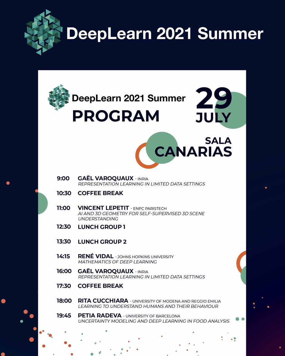 infecar's tweet photo. En unos minutos dará comienzo el penúltimo día de DeepLearn 2021 Summer. ¡Conoce el programa de hoy! 👇 #DeepLearn2021 https://t.co/DecDVU44d9