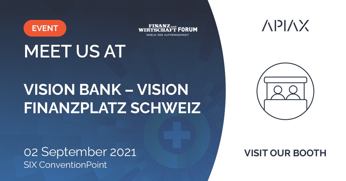 ApiaxCOM's tweet image. We are thrilled to announce we are sponsoring @FuWForum  Vision Bank – Vision Finanzplatz Schweiz in September 🚀

Visit our booth to meet the #Apiax team and chat about how we can help you grow your private banking and wealth management business compliantly.