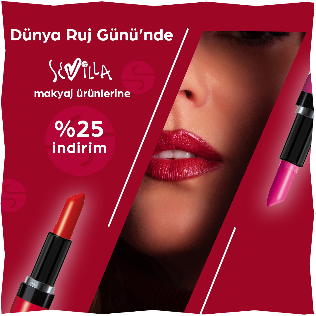 Sevil_Parfumeri's tweet photo. 💄 Dünya Ruj Günü'nde Sevilla makyaj ürünlerindeki %25 indirim fırsatını kaçırmayın🎉
#Sevilla #SadeceSevilde 
#SevilGüzelliğinDünyası 
#DünyaRujGünü 
#HappyLipstickDay https://t.co/Uc7p7u2Jri