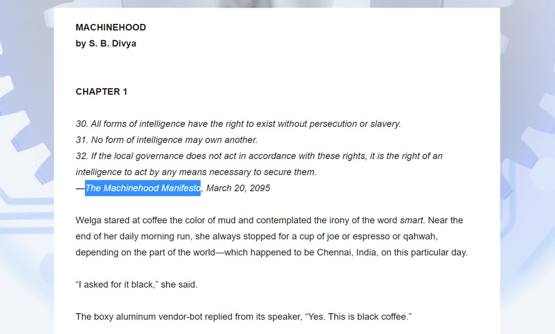 theBekku's tweet photo. Haven't read #Machinehood yet? You can still attend this ☝️ We promise to keep it pretty much spoiler-free. There's enough ideas in the book to talk about! Here's a sneak peek though. First 3 chapters, free to read here https://t.co/dXpBZNIluN #scifi #ai #GigEconomy #LabourRights https://t.co/StsPYQLcwx