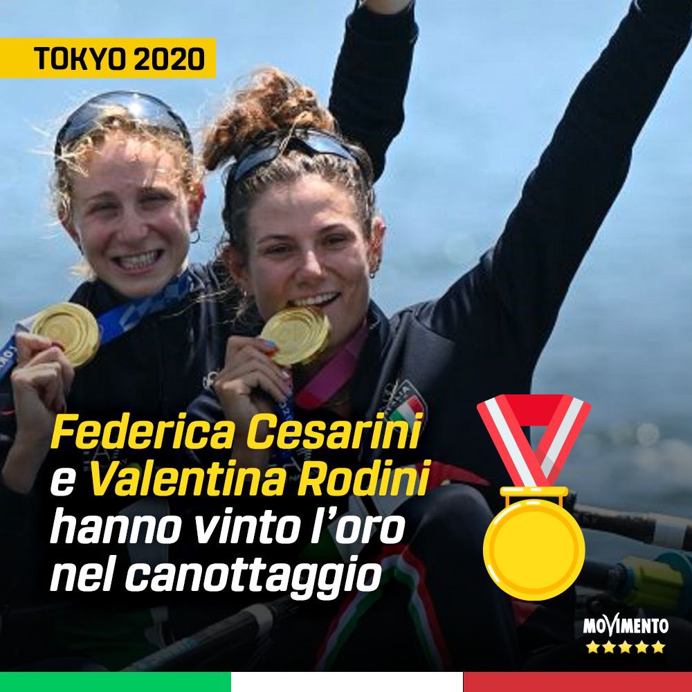 Mov5Stelle's tweet image. 🥇 È oro! La prima medaglia della storia del canottaggio femminile italiano porta i nomi di Federica #Cesarini e Valentina #Rodini, che nel doppio leggero hanno compiuto uno sprint finale da togliere il fiato: battute Francia e Olanda, seconda e terza. 

#Olympics