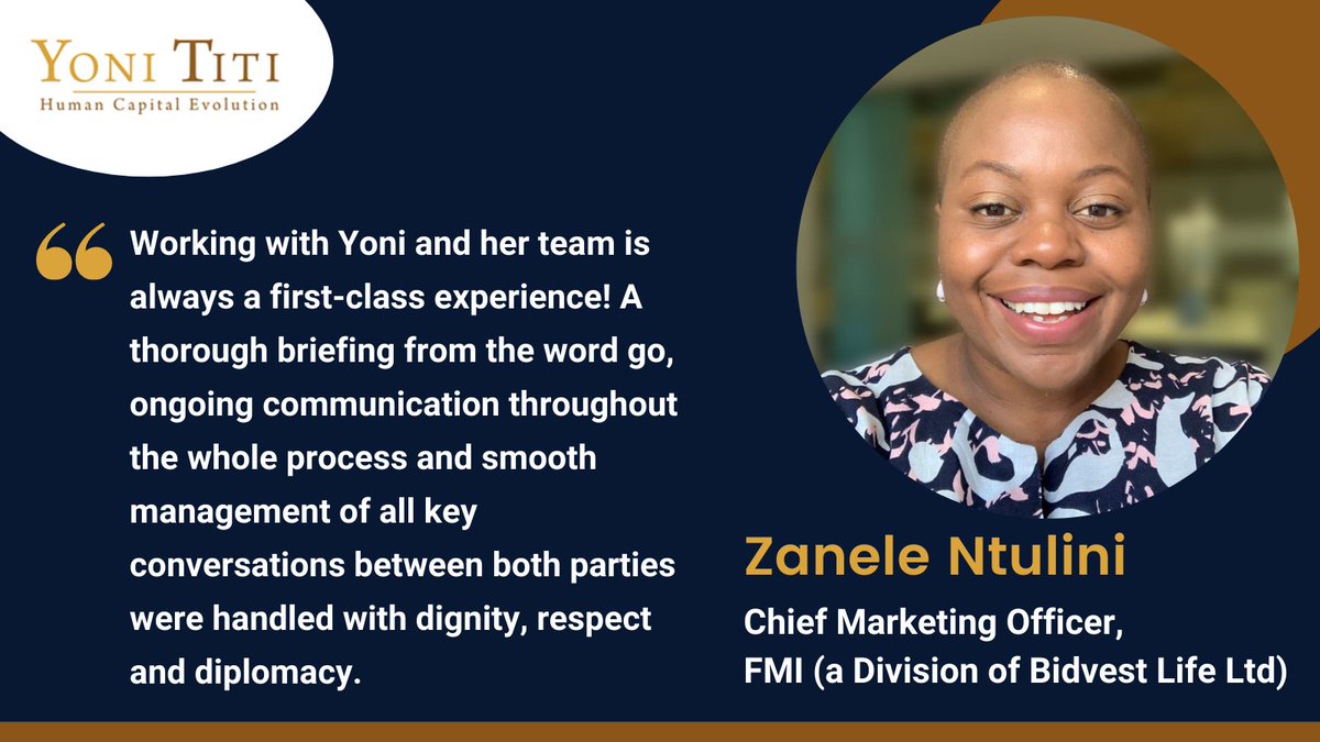 YoniTiti's tweet photo. Join us in congratulating Zanele Ntulini in joining the @FMI_insurance executive leadership team where she will contribute to the companyโs continued focus on innovation, growth and transformation as Chief Marketing Officer.
#leadership #executiveplacement #executiverecruitment https://t.co/MU7yVuAmpN