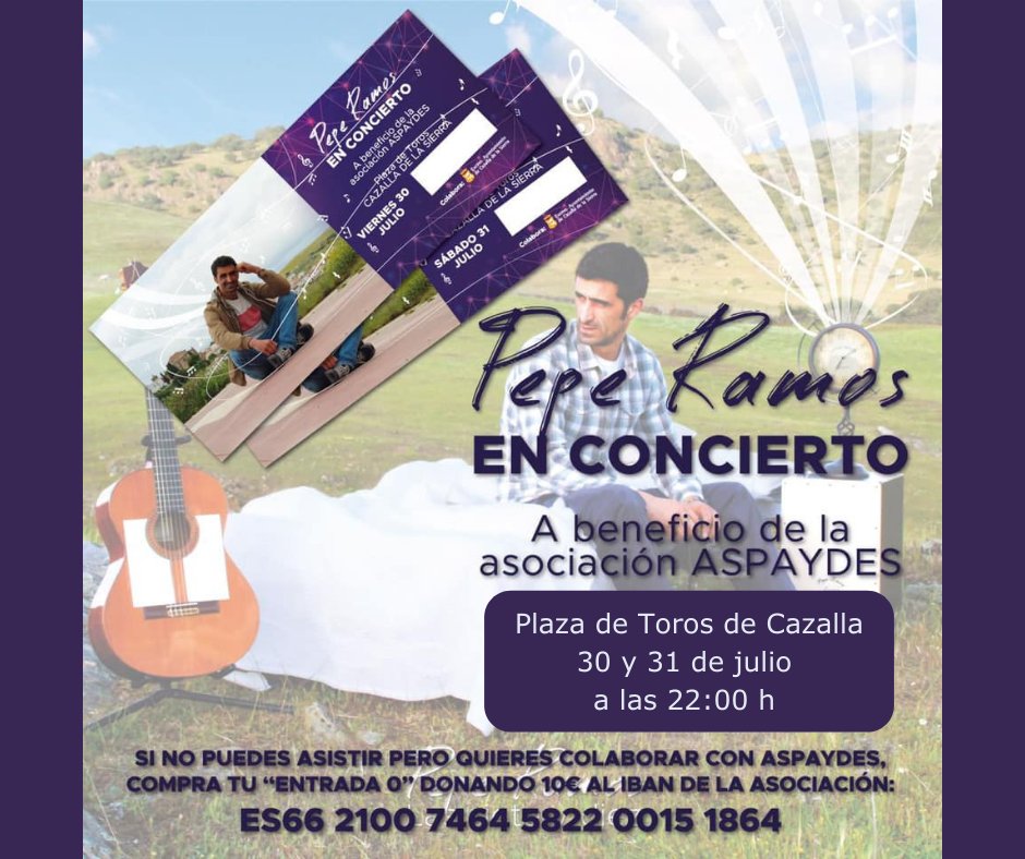 ondacope's tweet photo. Comienza la cuenta atrás para los conciertos de PEPE RAMOS en CAZALLA DE LA SIERRA (30 y 31/julio) a beneficio de la asociación ASPAYDES
Enlace audio entrevista: https://t.co/pLW3DjQ3l8 https://t.co/EuUFIpqGJi