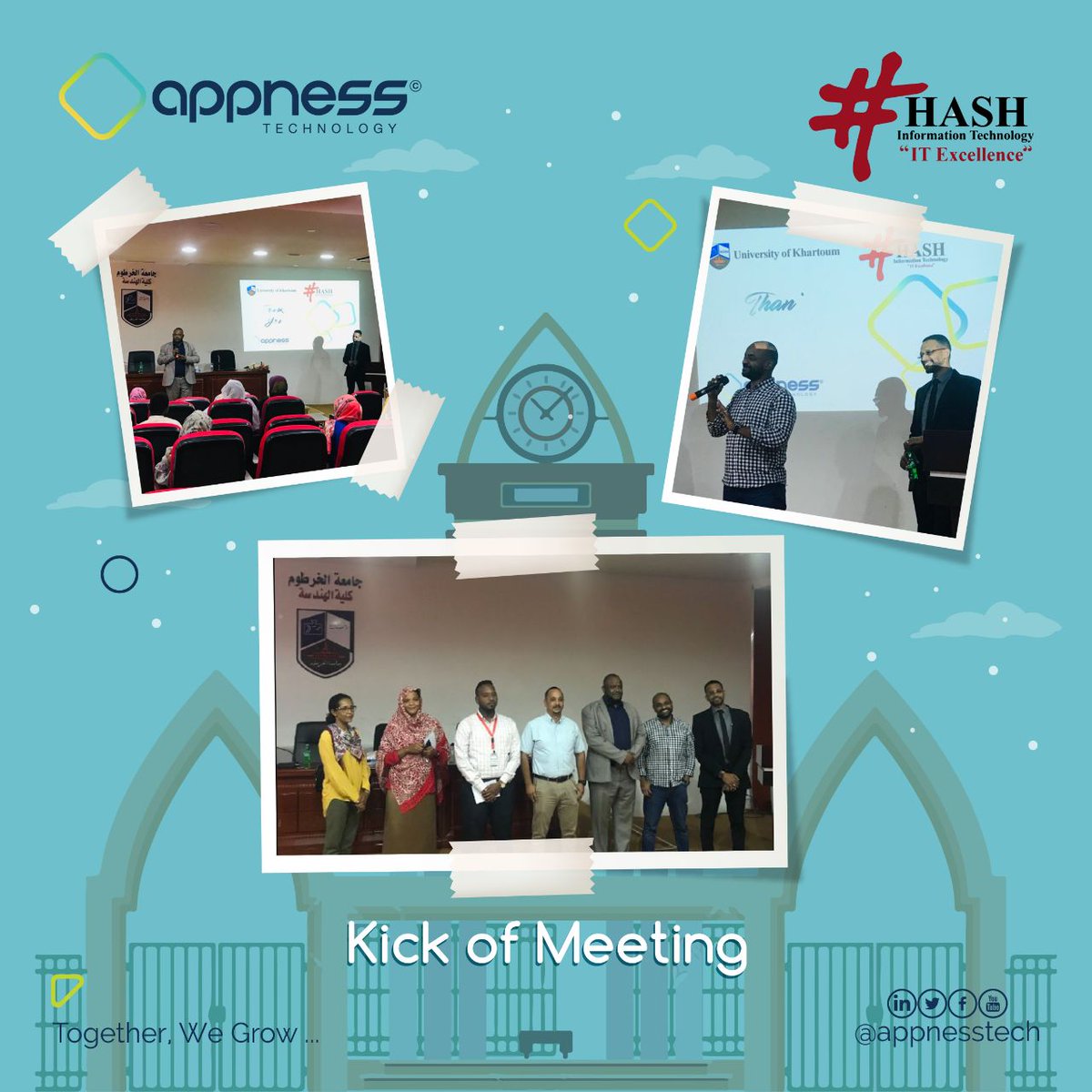 appnesstech's tweet photo. تقود #Appness و #HASH مسيرة التّحول الرقمي لجامعة #الخرطوم بدءاً بنظام إدارة الجامعة. حيثُ انعقد في الأمس الاجتماع الافتتاحي الذي تم فيه تنوير عام عن مراحل تنفيذ المشروع بحضور ممثلي الإدارات بالجامعة.
دائماً ما نسعى الى تقديم قيمة حقيقية للتقنية لإثراء أعمالنا.
#TogetherWeGrow https://t.co/oklQ9oh5v7