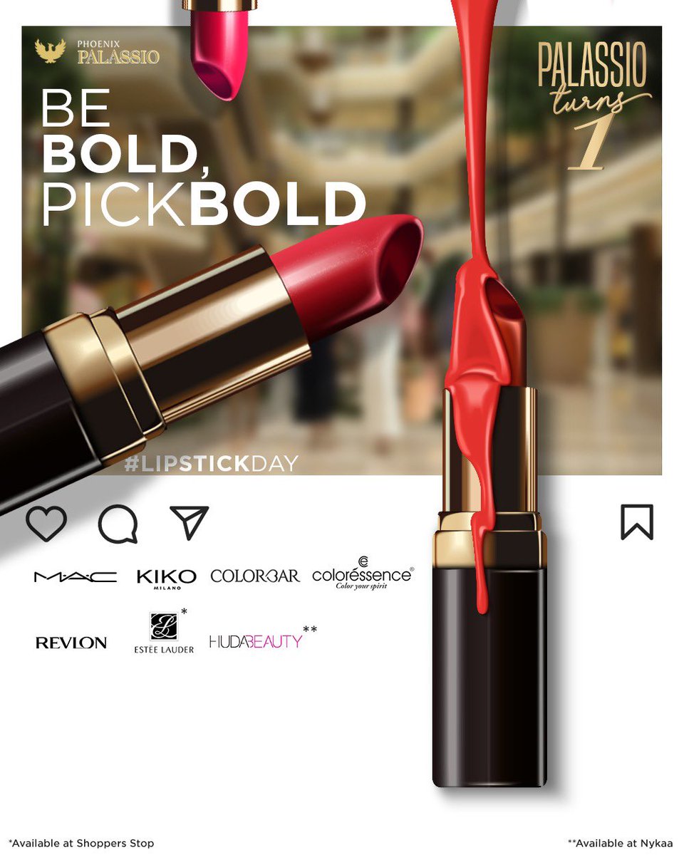 PhoenixPalassio's tweet photo. A wide range of personality-packed shades🤩
Celebrate lipstick day at #PhoenixPalassio to find a whole spectrum of universally flattering shades from brands like MAC, Colorbar, Coloressence, etc. 💄💋
#HappyLipstickday
#PhoenixPalassio #LipstickDay #PhoenixPalassioLucknow #Makeup https://t.co/f8e0TG0p3j