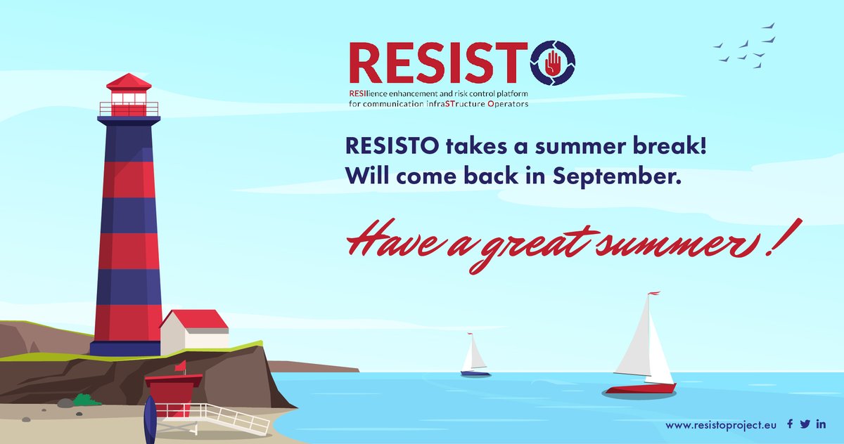 The RESISTO comm team wishes you a nice and relaxing summer break! ⛱️
RESISTO takes a break, but will come back in September with important #news &amp; significative project #results 💪
**GET IN TOUCH**
🌐 resistoproject.eu
📗  resistoproject.eu/publications/
📽️ bit.ly/3f62dqU