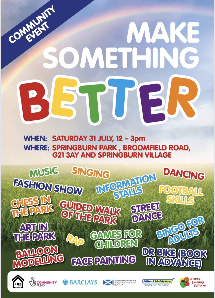 JosieSmithMedia's tweet photo. If you’re looking to entertain the kids on Saturday, and you’re in or around the #Springburn area, come along and say hi‼️🙋🏼♀️🎤✨ #makesomethingbetter @scotgov @acscotland #nghomes @BarclaysScot #alliedvehicles 👇🏼 #communityevent #familyentertainment https://t.co/ogOh1HVT8O