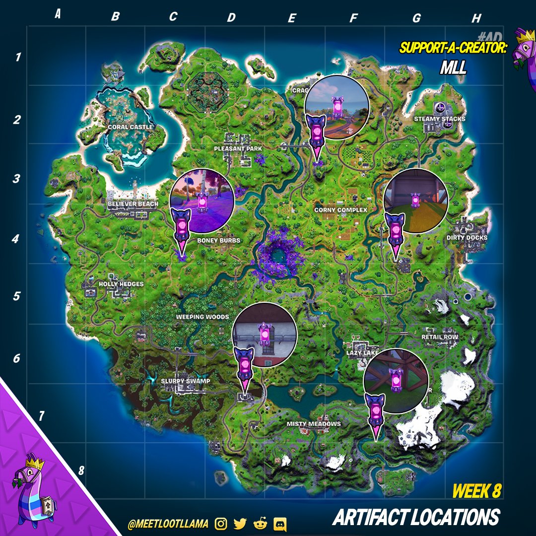 Fortnite Season 7 Week 8 Alien Artifact Spawns