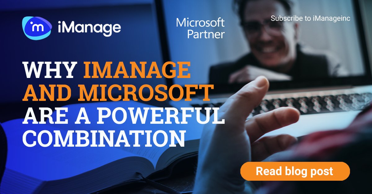 imanageinc's tweet photo. iManage and @Microsoft working together is a powerful combination. Learn more about our enhanced partnership: https://t.co/x0l7BJHXYr

#iManage #Microsoft #Productivity #Collaboration #DMS #InfoSec #ITSec #CyberSec #Azure https://t.co/mFQKe5VEGf