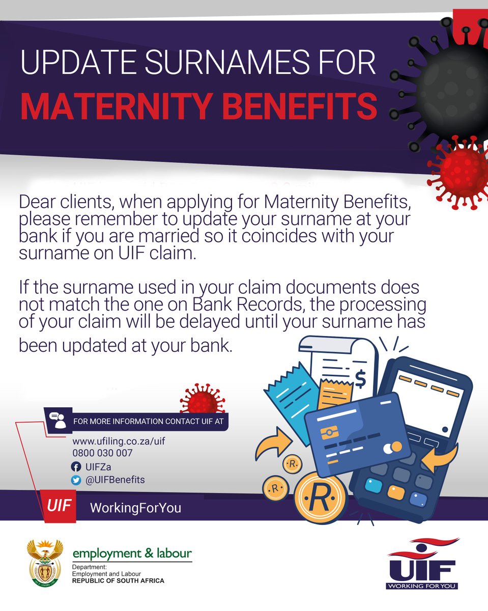 Unemployment Insurance Fund Uif On Twitter When Applying For Uif Maternity Benefits Please Update Your Surname At Your Bank If You Are Married So It Coincides With The Surname On Your Uif