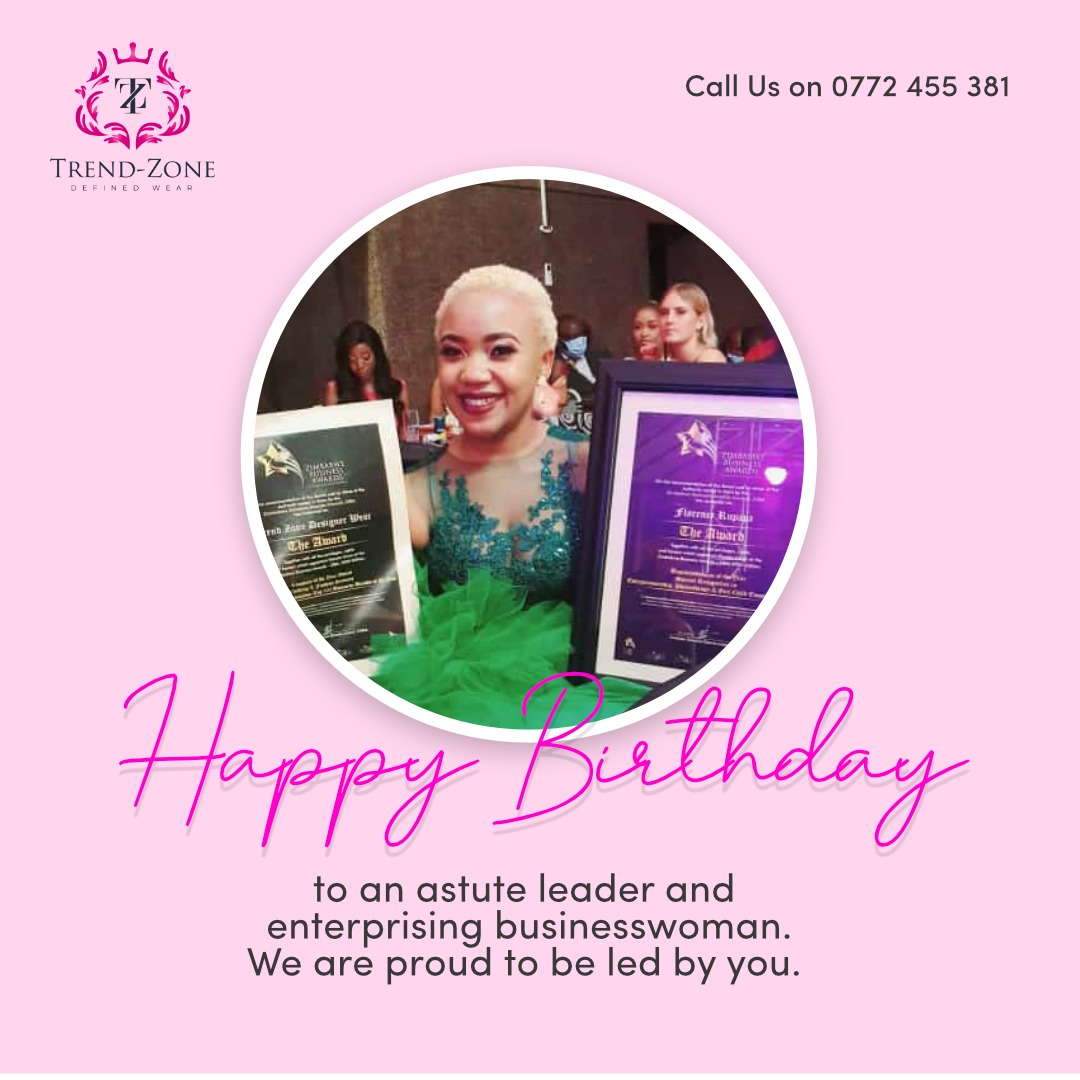 trendzonewear's tweet photo. Happy birthday to our MD @MisFloe, we wish you many more years  of business excellence, love, peace and joy. Enjoy your day.
#awardwinningfashionhouse
#birthdayblessings
@Mavhure @KhiamaBoys @BTonhodzayi @EsteemComms @IdeasZaka @takemorem1 https://t.co/V2ml8C87Fl