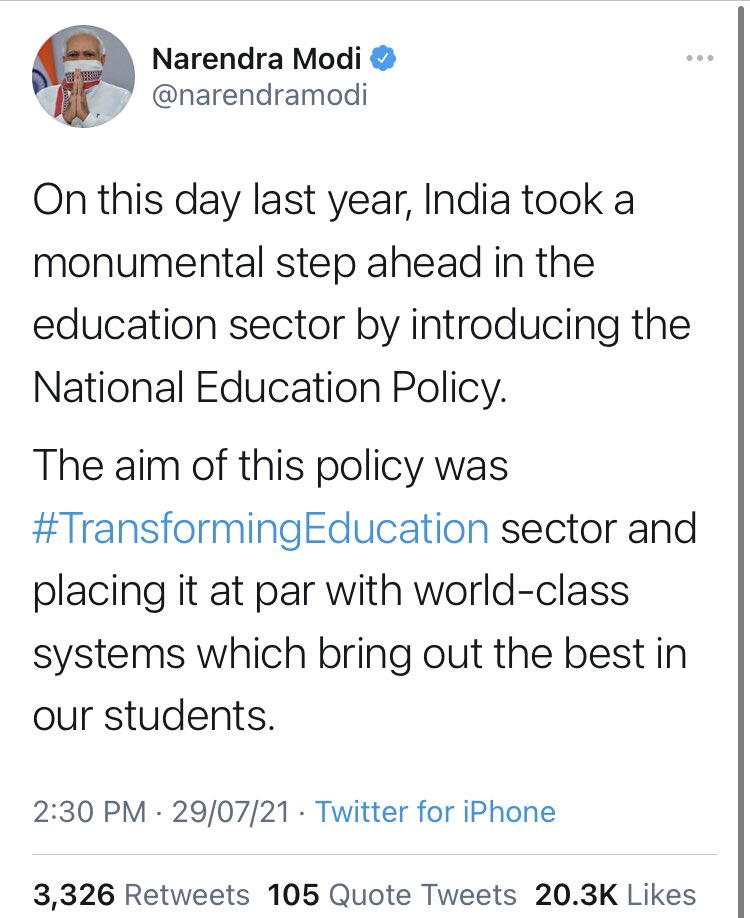 DrRebellious's tweet photo. #TransformingIndia
2:30 PM - World class systems which will bring out the best in “Indian students” : Government of India 

#TransformingWorld
3:36 pm- Landmark Decision by Government of India to throw these best student out of India to help other countries in their development. https://t.co/Z4SKm39woJ