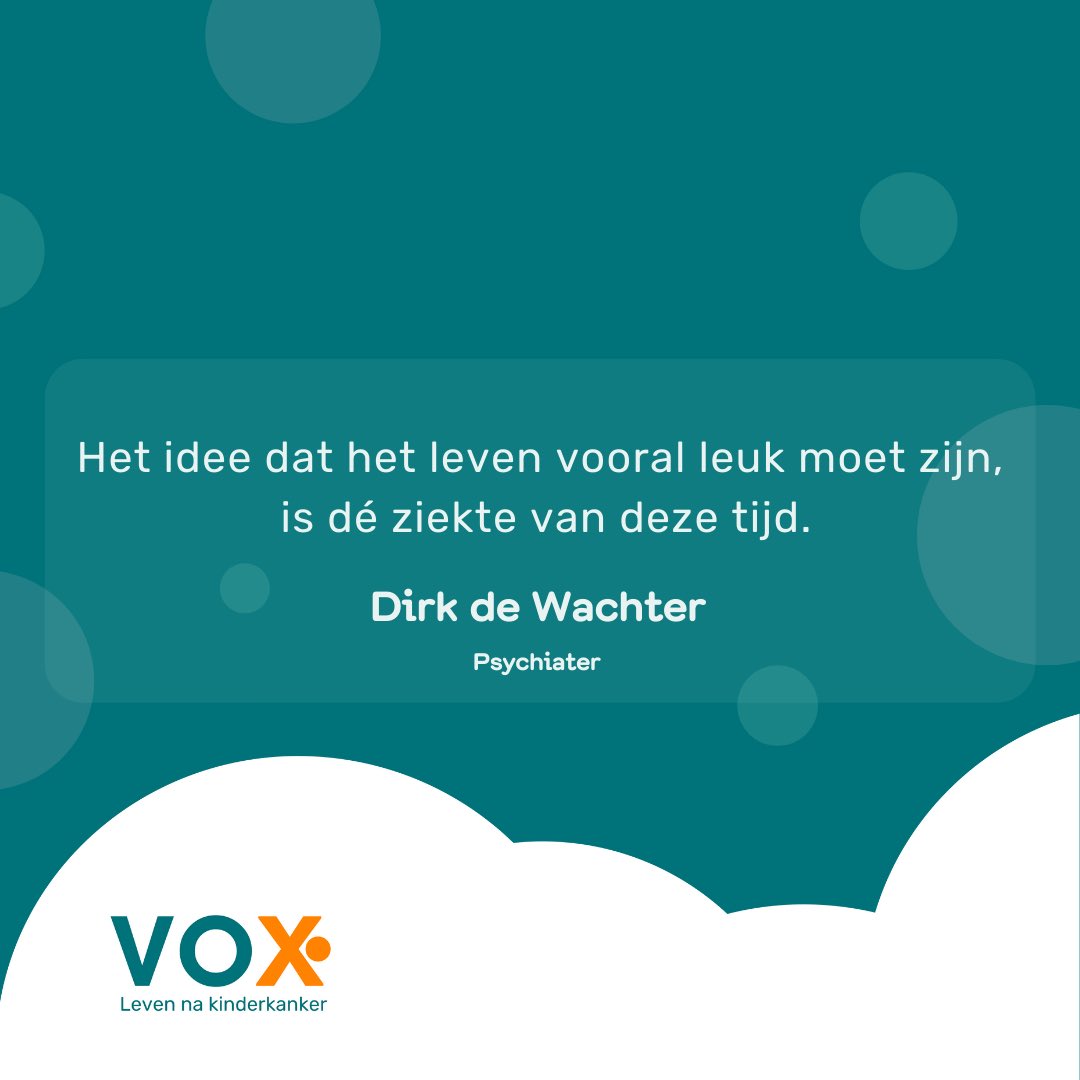 Dirk de Wachter is een bekende Vlaamse psychiater die veel vragen stelt over de obsessie met geluk in onze samenleving. “We lijken niet te kunnen accepteren dat het dagelijkse leven af en toe een klein beetje gewoon en een klein beetje verdrietig is.” #levennakinderkanker