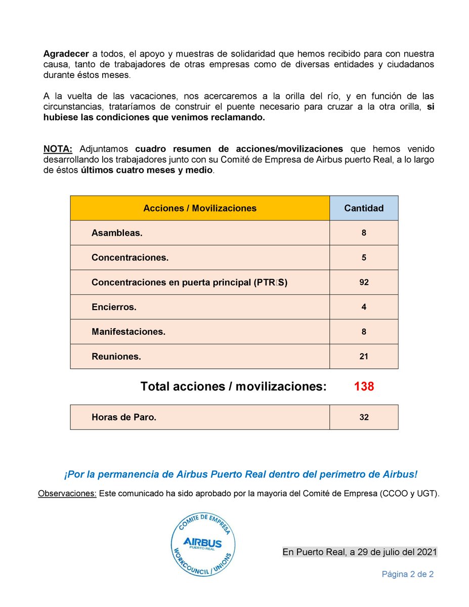 CCOOAirbus_PR's tweet photo. Damos a conocer el trabajo de la plantilla de Airbus Puerto Real frente a las intenciones de la compañía de sacarnos sin argumentos sólidos y convincentes de la Planta.
El futuro está en mantener la Planta de Puerto Real como centro productivo Airbus. https://t.co/fn4TJR7THE