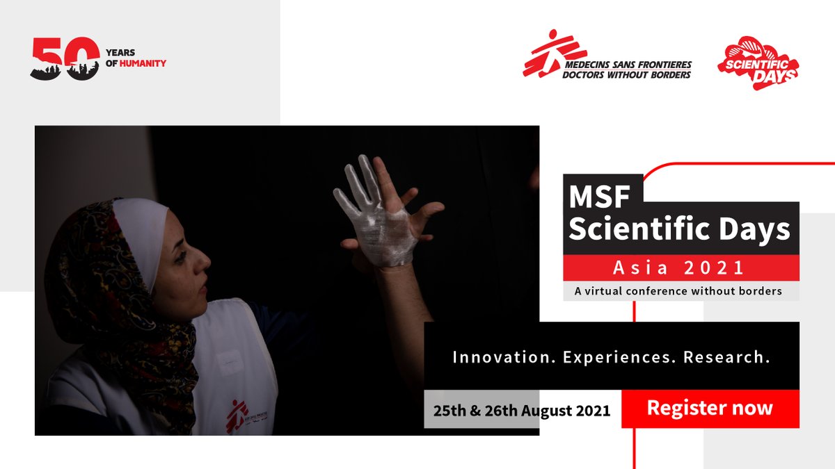 MSF_SouthAsia's tweet photo. Interested in humanitarian medical research and innovation? Attend the MSF Scientific Days Asia 2021, a virtual conference, on 25th & 26th August.
Register now: https://t.co/H7kemJMDy9
#MSFsciAsia #ScientificDays #MSF https://t.co/yStQMZ9RZF