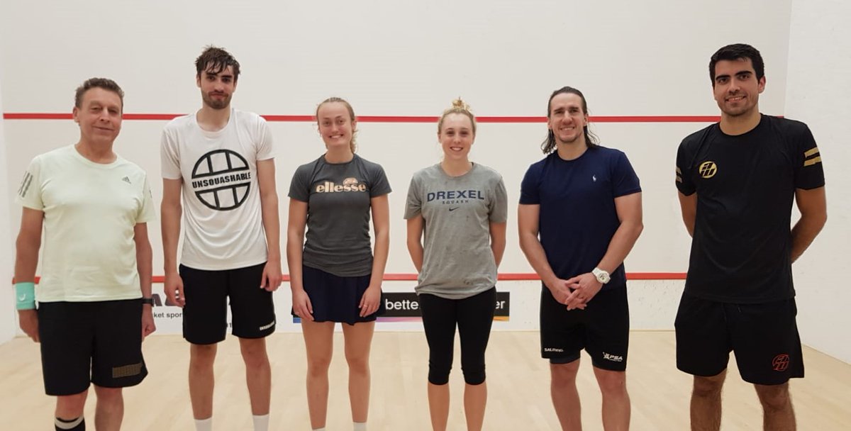 NuffSquashHerts's tweet photo. Wonderful night of fun and squash at our Play-A-Pro Exhibition night, great to see so many people in attendance. Massive thanks to our players @RuiSoares93 @joshuamasters95 @eliselazarus @MargotProw @UnqFitSolutions, and also to our sponsors @Just_Rackets and @BlueFuel https://t.co/0Lc6eTIqVO